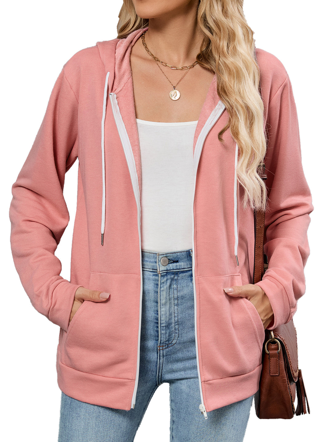 Damen Kapuzenjacke mit seitlichen Eingrifftaschen und kontrastierenden Reißverschlüssen Drune