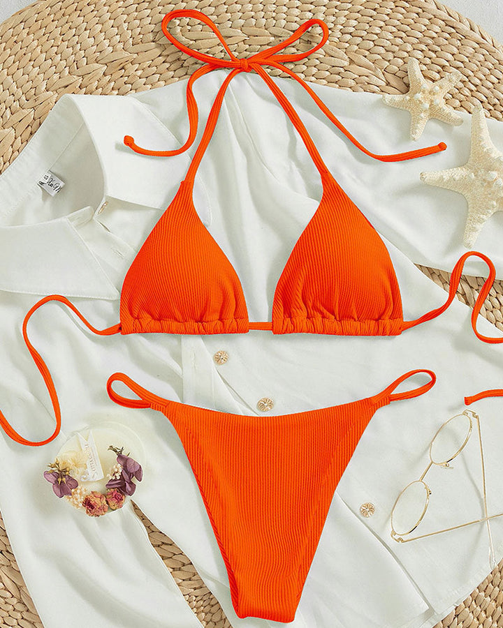 Damen Triangel-Bikini mit verstellbaren Bändern und rippierter Textur Drune