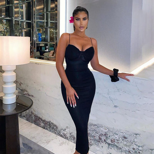 Damen Figurbetontes Midi-Kleid mit Trägern und Körbchen Drune