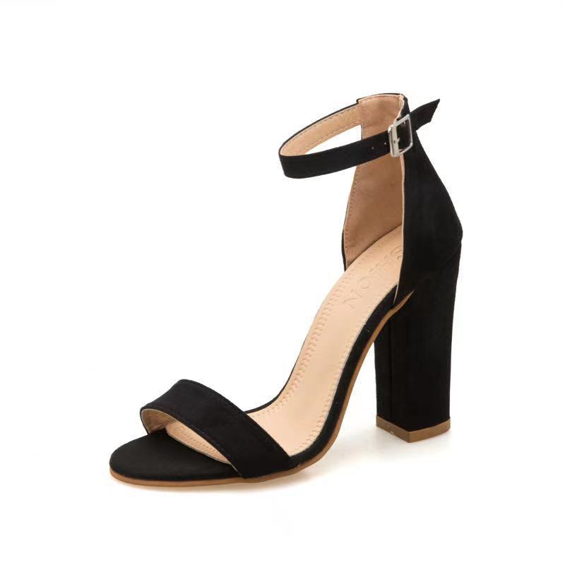 Damen elegante High Heel Sandalen mit breitem Riemen und Blockabsatz Drune