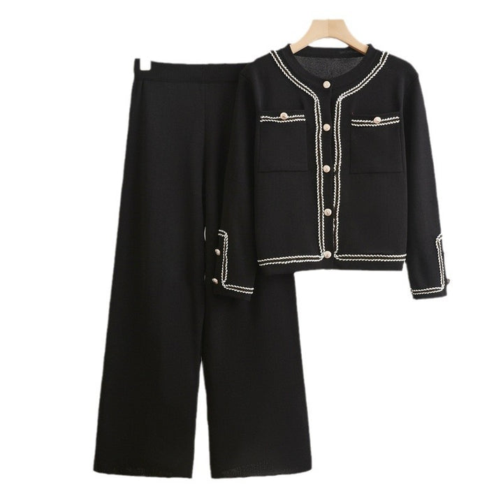 Damen elegantes Zweiteiler-Set mit strukturiertem Blazer und weitem Hosen Drune