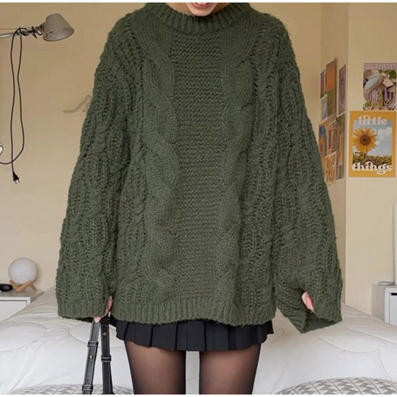 Damen Großer Strickpullover mit Zopfmuster Drune