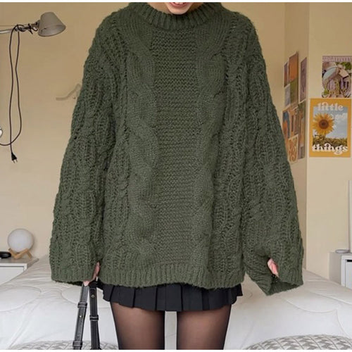 Damen Großer Strickpullover mit Zopfmuster Drune