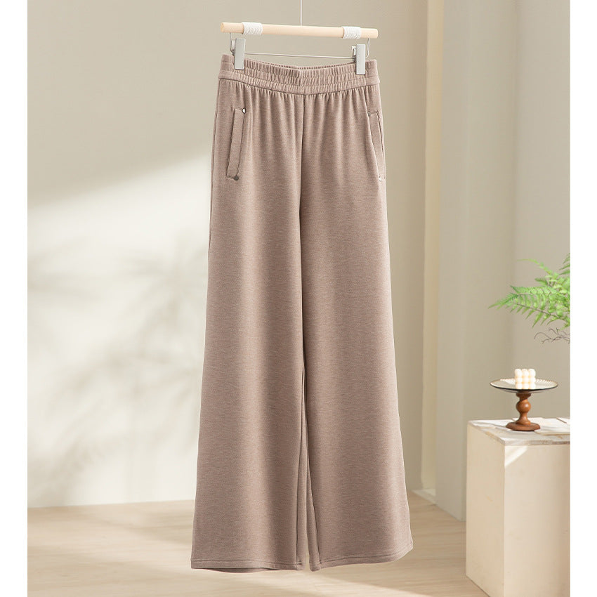 Damen Weite Satin-Loungehose mit elastischem Bund und Eingrifftaschen Drune