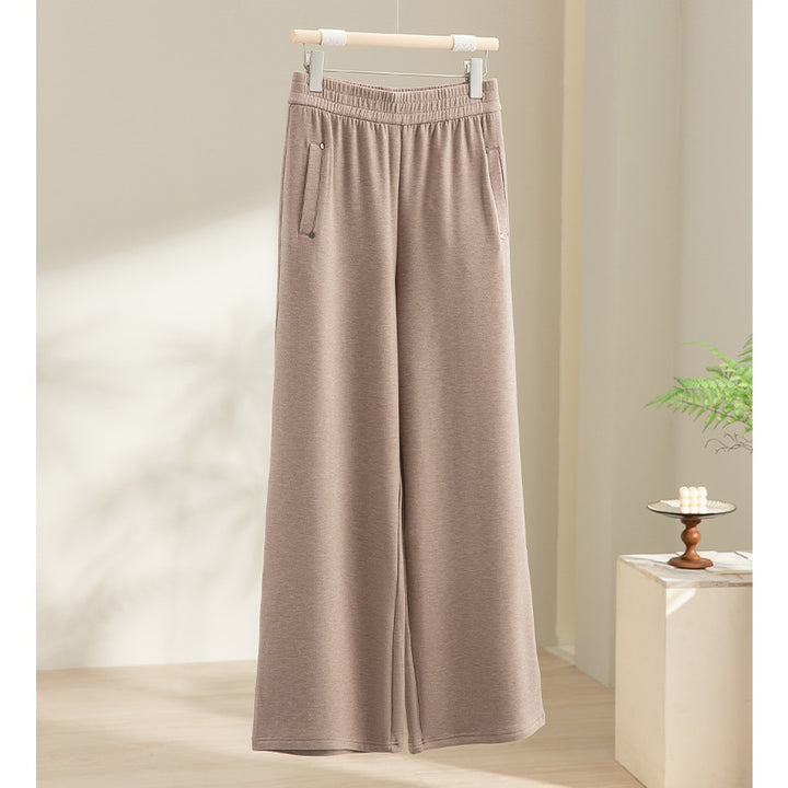 Damen Weite Satin-Loungehose mit elastischem Bund und Eingrifftaschen Drune