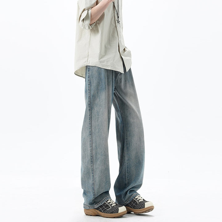Herren Weite Denim-Jeans mit Vintage-Waschung und tiefem Schritt Drune