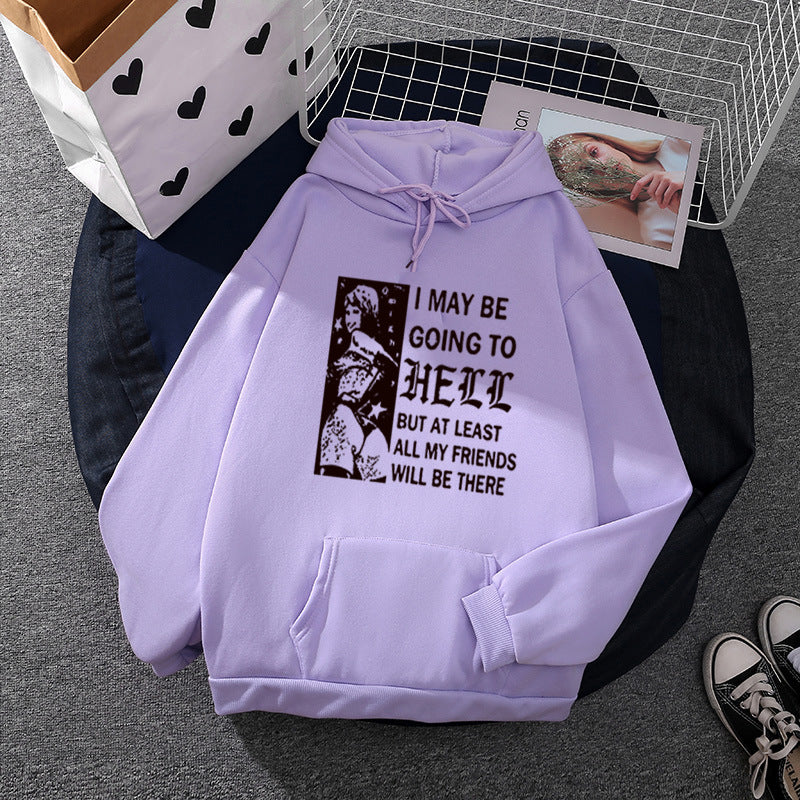 Damen nan weitgeschnittener Kapuzenpullover mit Gothic-Statementprint und Kängurutasche Drune