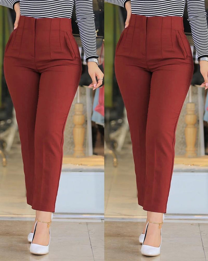 Damen Hohe Taille Anzughose mit eleganten Falten Drune