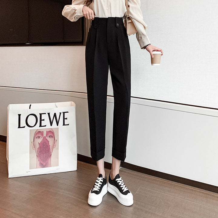 Damen Elegante Chinohose mit hohem Bund und modischen Knopfdetails Drune