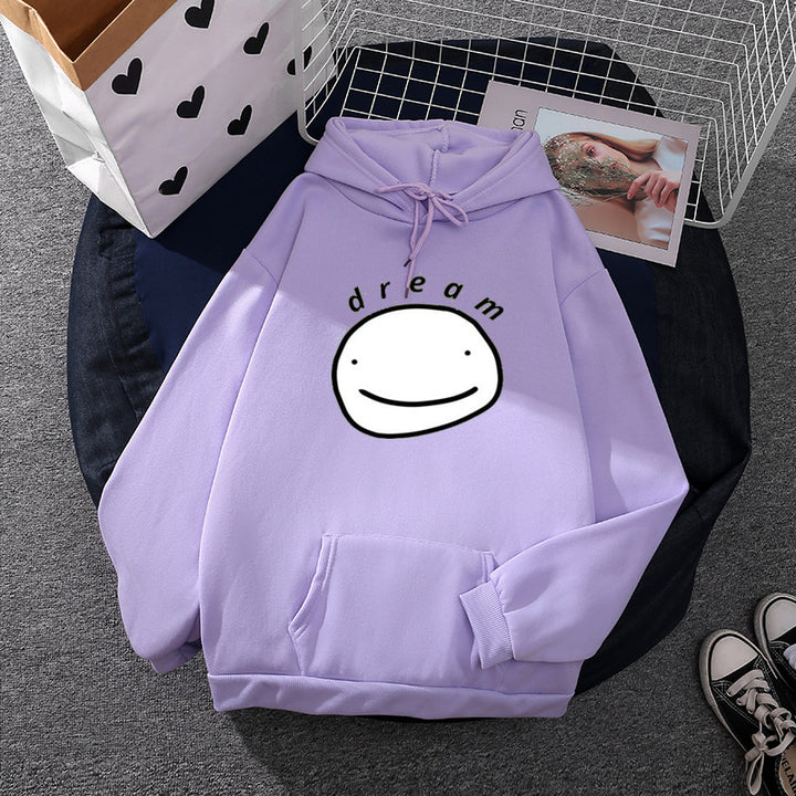 Unisex nan Oversize-Kapuzenpullover mit minimalistischem Smiley-Print, weichem Fleece-Innenfutter und praktischer Kängurutasche Drune