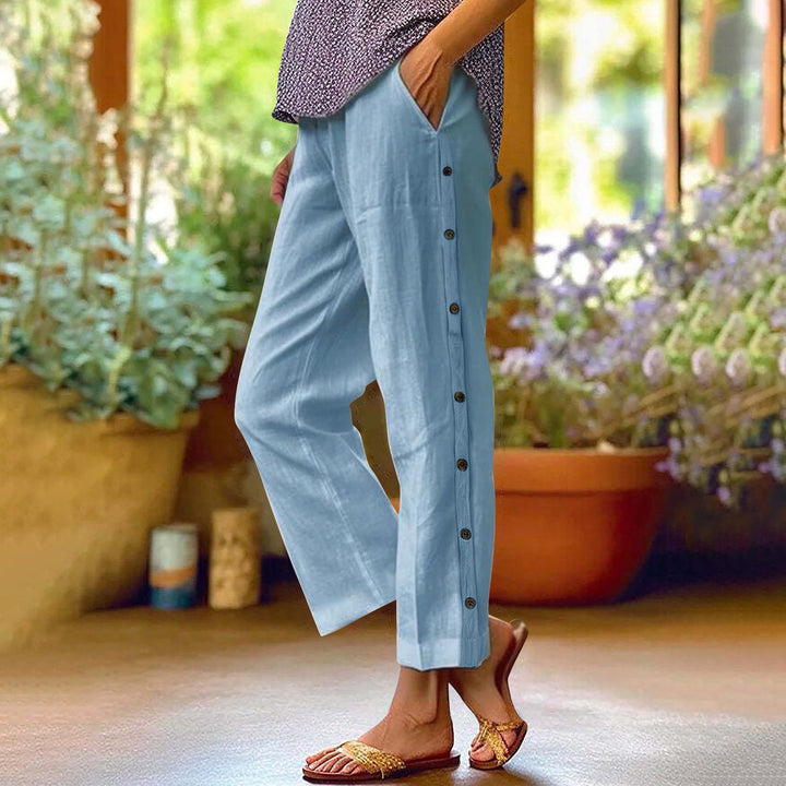 Damen Leichte Relaxed-Hose mit seitlicher Knopfleiste und Eingrifftaschen Drune