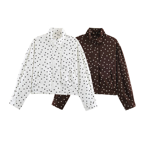 Damen Gepunktete Cropped-Jacke im Boxy-Cut mit hohem Stehkragen Drune