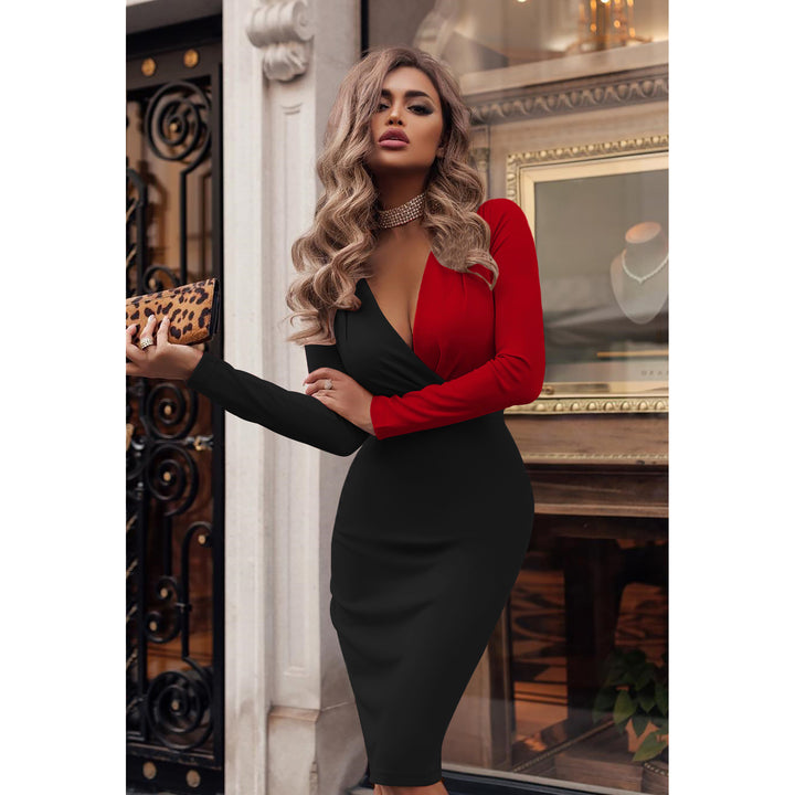Damen Wickelkleid mit kontrastierenden Ärmeln und femininem Schnitt Drune
