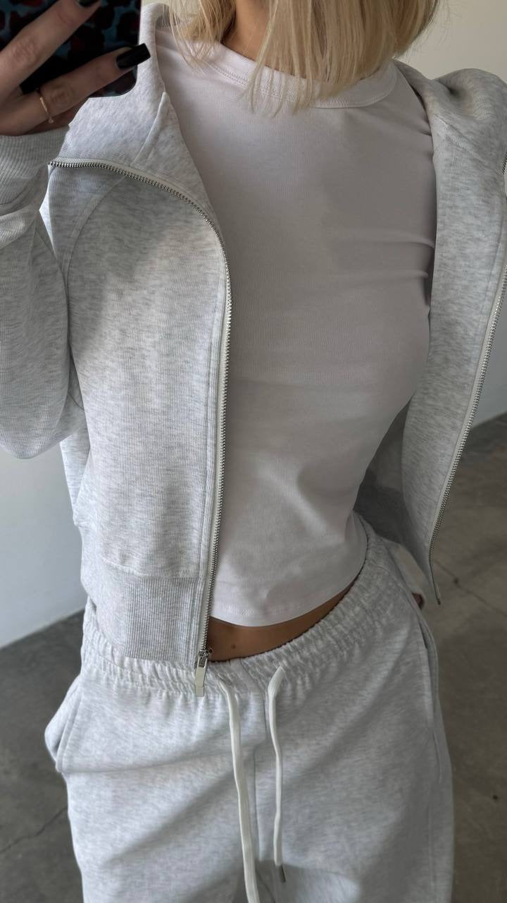 Damen sportliches Loungewear-Set mit hohem Kragen und elastischem Bund Drune