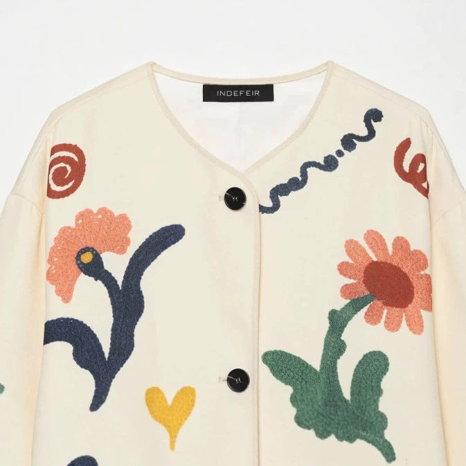 Damen Boxy Cardiganjacke mit floralen Applikationen und aufgesetzten Taschen Drune