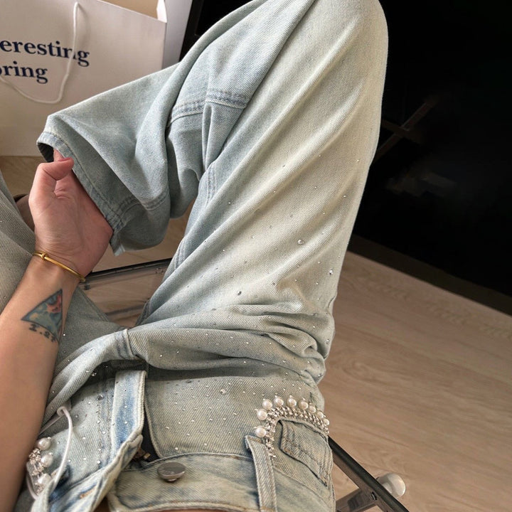 Damen Denim-Hose mit eleganten Perlenapplikationen und modischem Schnitt Drune