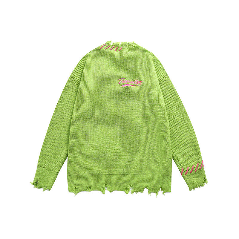 Unisex Oversize Grobstrick-Pullover mit Destroy-Effekt und Ziernähten Drune