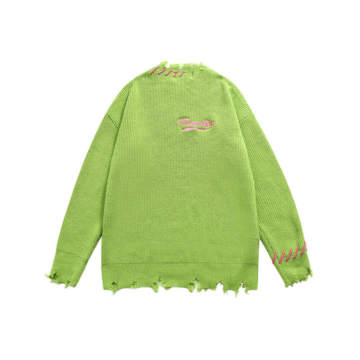 Unisex Oversize Grobstrick-Pullover mit Destroy-Effekt und Ziernähten Drune