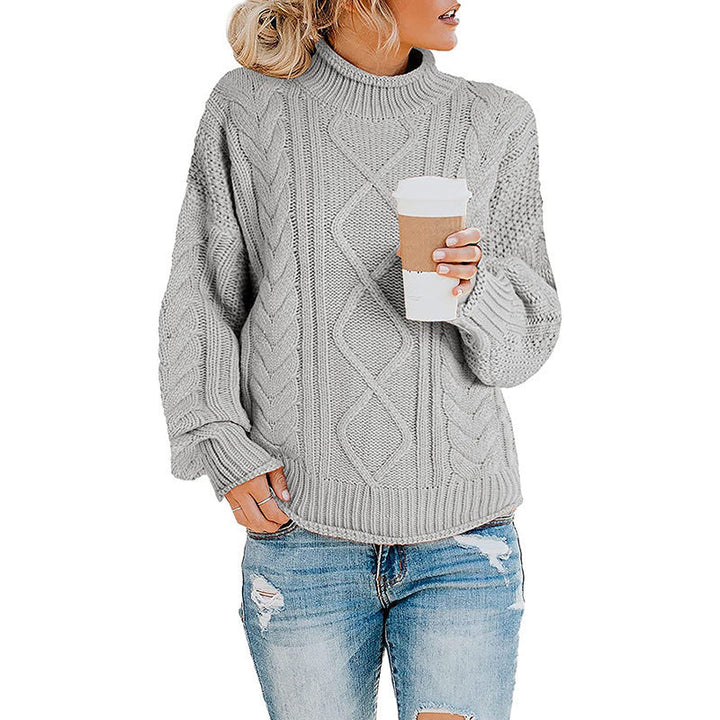Damen Grobstrickpullover mit hohem Kragen und Zopfmuster Drune