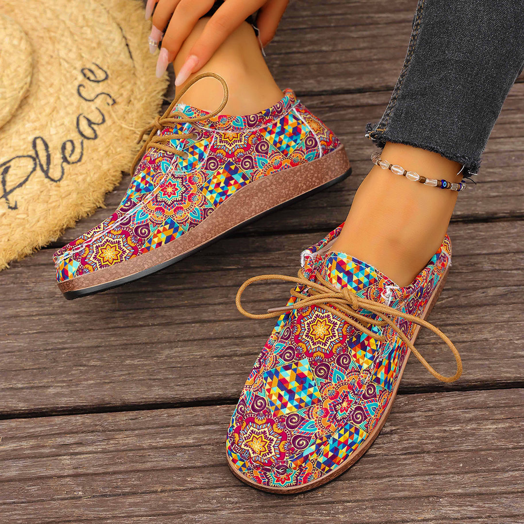 Damen bunte gemusterte Canvas-Schnürschuhe mit leichter Plateau-Sohle Drune