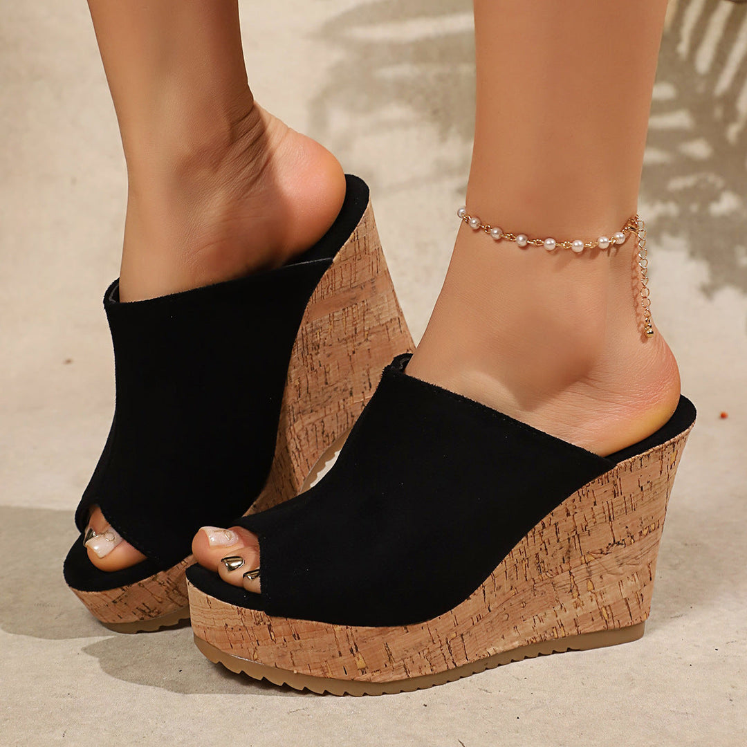 Damen Wedge-Pantoletten mit elegantem Korkdetail Drune