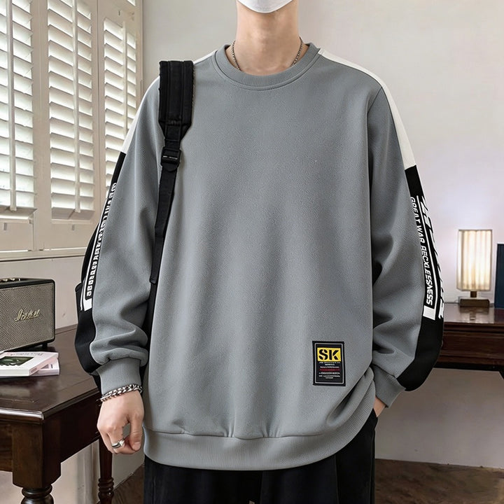 Herren Oversize‑Sweatshirt mit kontrastierenden Ärmeln, Rundhalsausschnitt & Labelpatch Drune