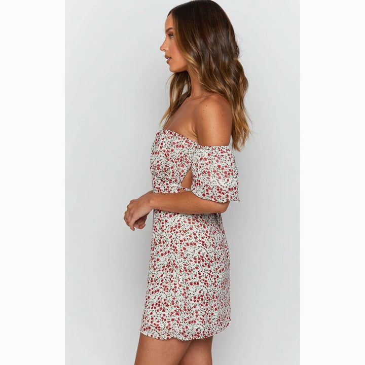 Damen Off-Shoulder Minikleid mit voluminösen Ärmeln und floralem Design Drune