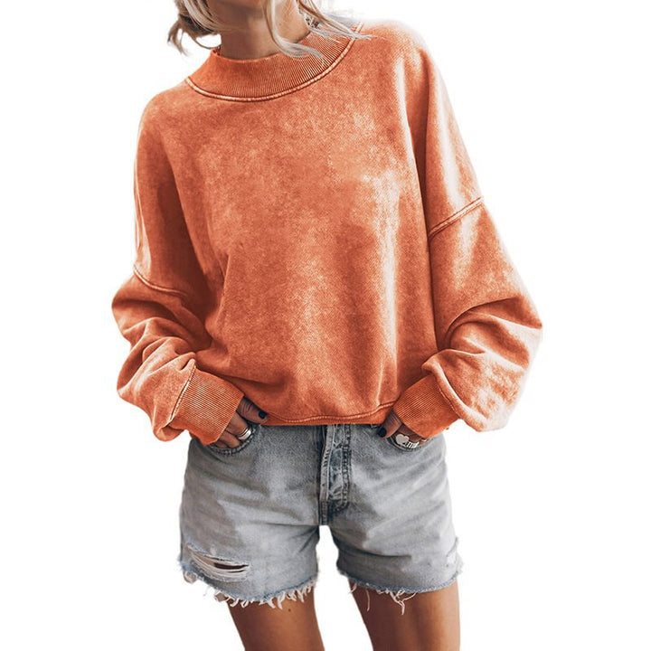 Damen lässiger Sweatshirt mit hohem Kragen und überschnittenen Schultern Drune