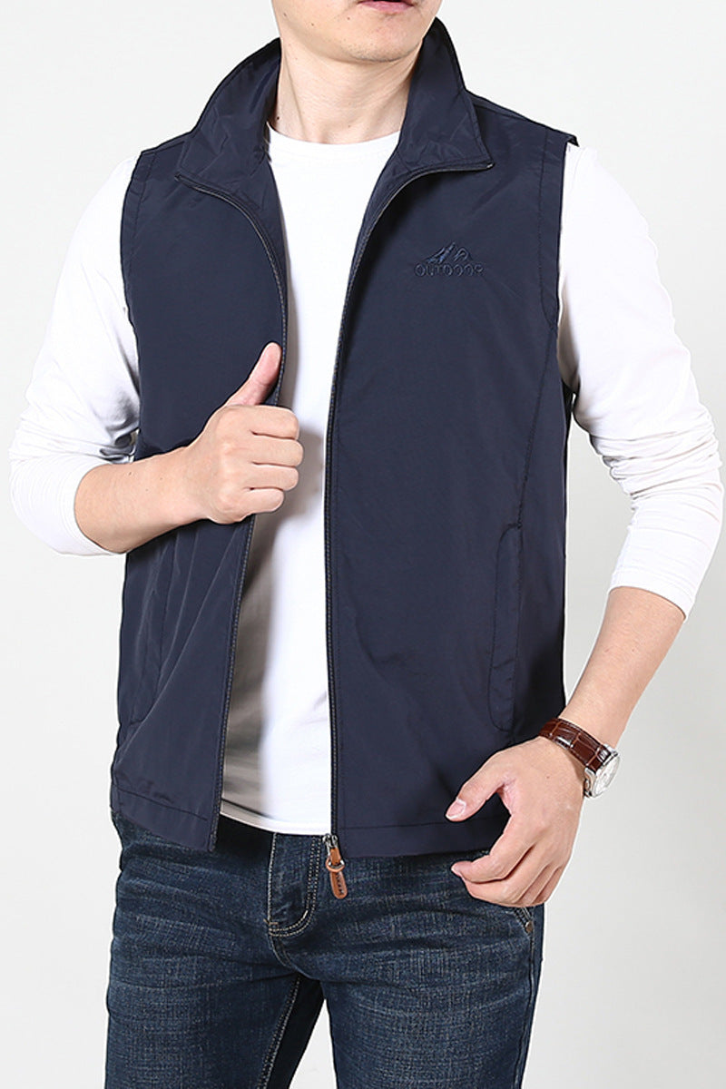 Herren Leichte windabweisende Outdoor-Weste mit Stehkragen und durchgehendem Reißverschluss Drune