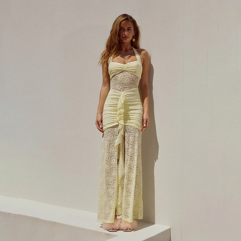 Damen Spitzen-Maxikleid mit raffiniertem Wickeldesign Drune