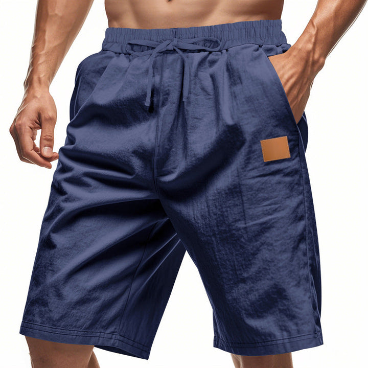 Herren nan leichte Freizeit-Bermudashorts mit Elastikbund, Kordelzug und dezenter Lederapplikation Drune