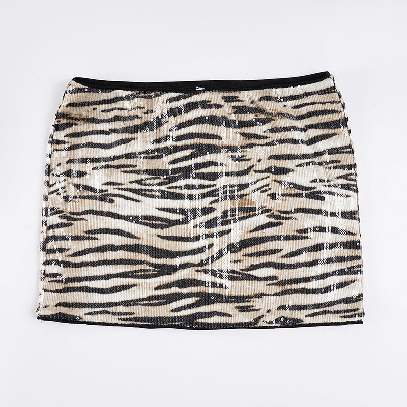 Damen Pailletten-Minikleid mit Leopardenmuster und verstellbaren Spaghettiträgern Drune