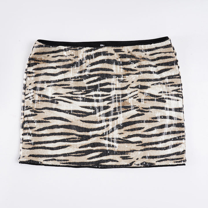 Damen Pailletten-Minikleid mit Leopardenmuster und verstellbaren Spaghettiträgern Drune
