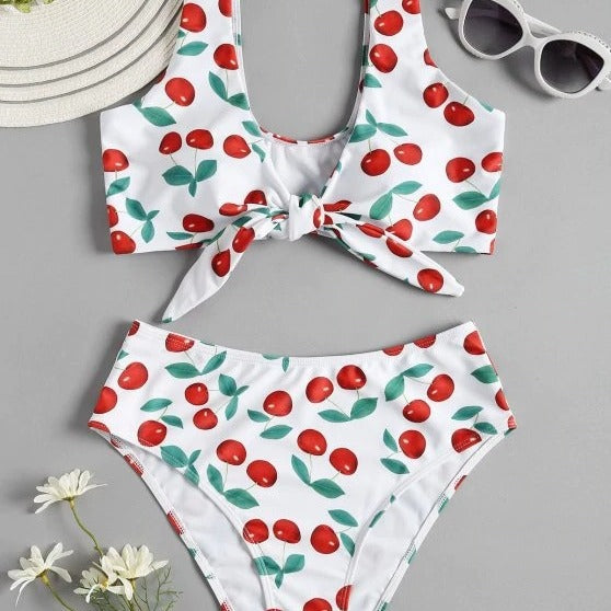 Damen Hoch tailliertes Bikini-Set mit verspieltem Knoten-Detail Drune