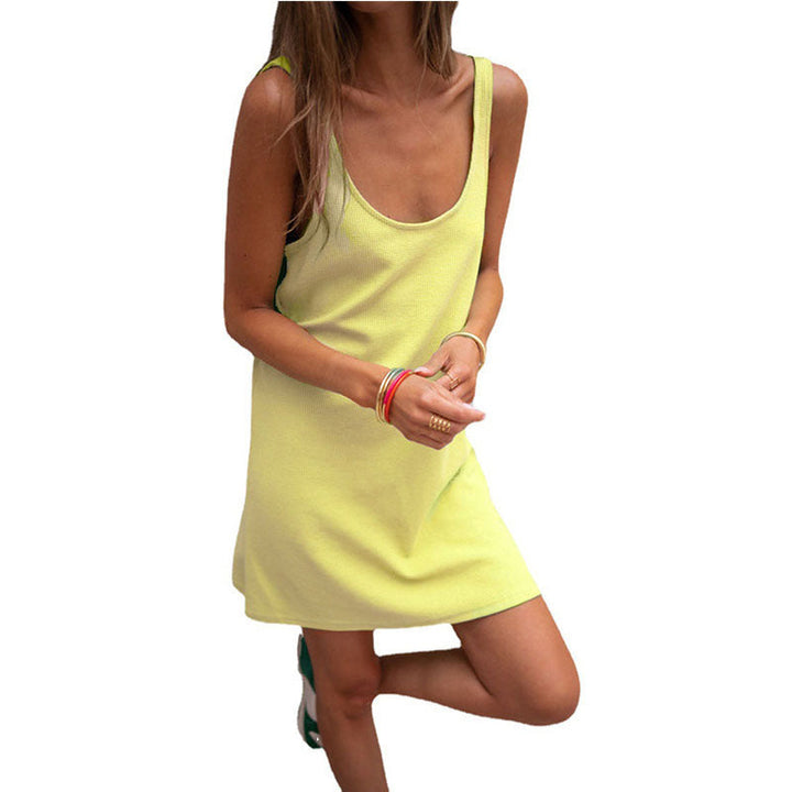 Damen Lässiges Kleid Im Raffinierten Rippschnitt mit Tiefem Ausschnitt und Schlichtem Design Drune