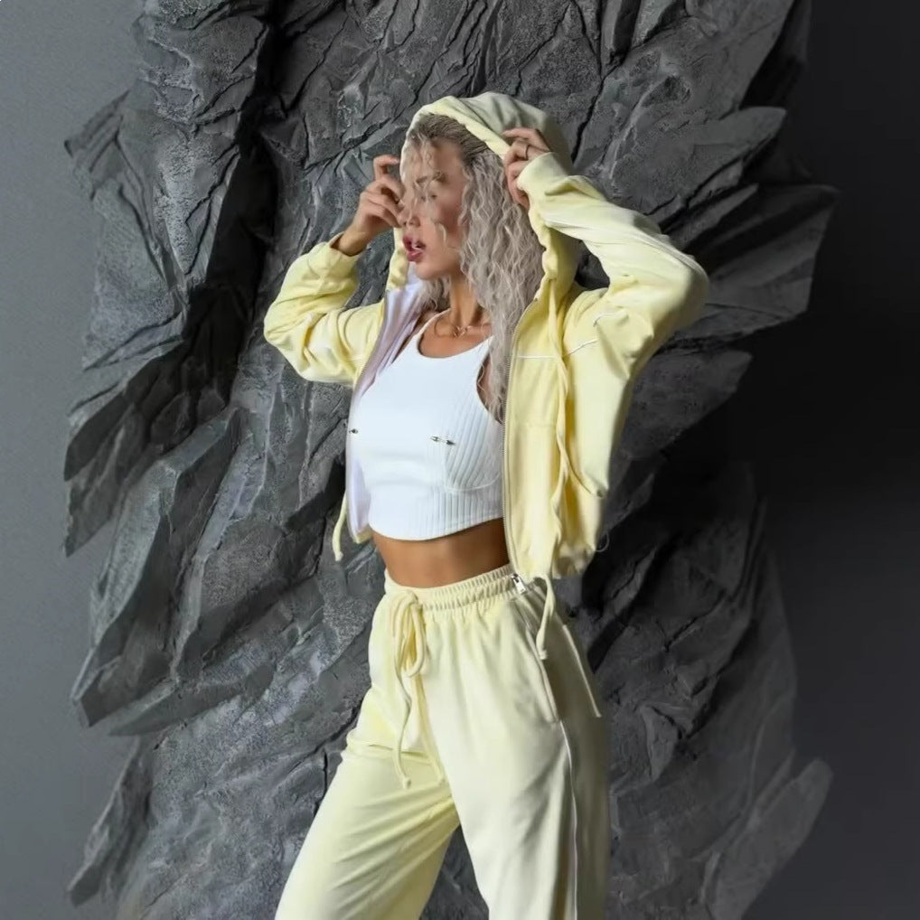 Damen Fleece-Sportanzug mit hohem Kragen und elegantem Reißverschluss