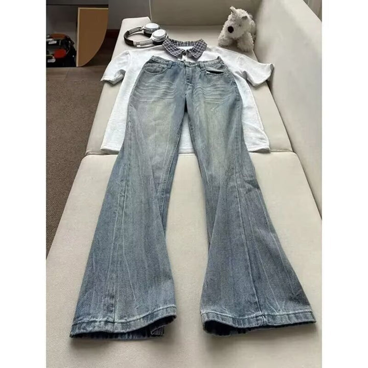 Damen Weitgeschnittene Bootcut-Jeans Drune