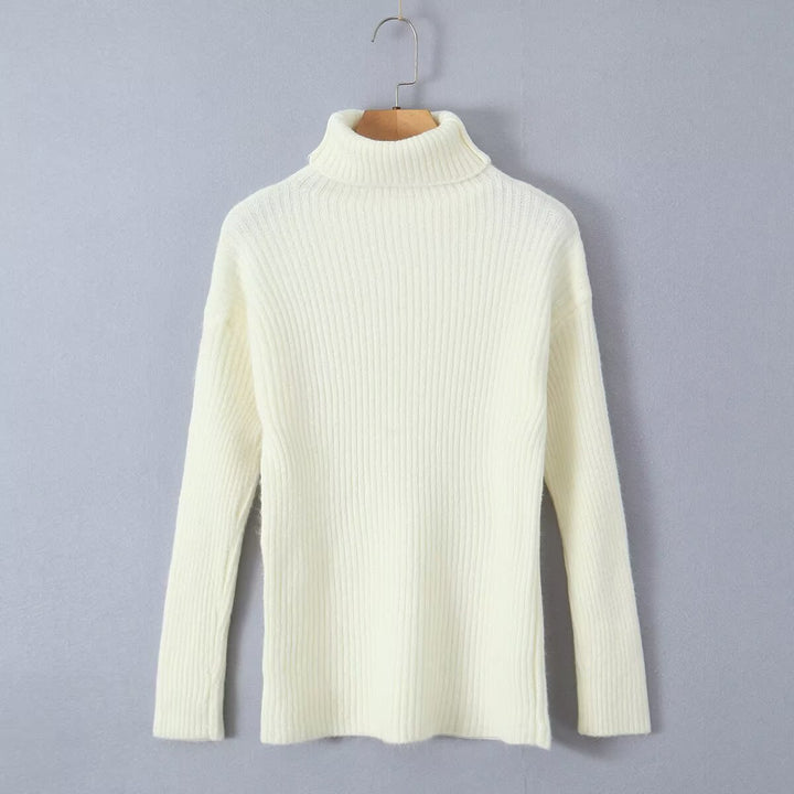 Damen Grobstrickpullover mit Stehkragen Drune