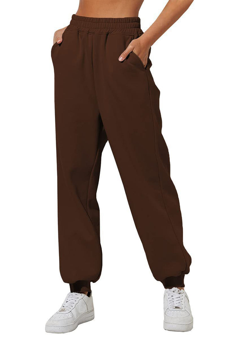 Damen nan weite High‑Waist Jogginghose mit soften Bügelfalten, elastischem Komfortbund und gerippten Knöchelbündchen Drune