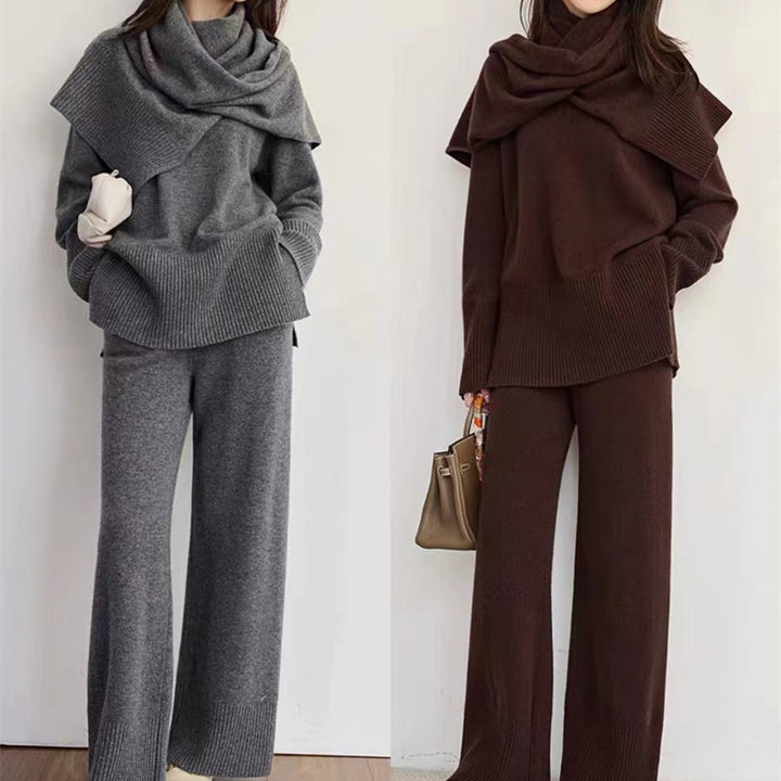 Damen lässiges Strickoberteil mit weitem Schnitt und bequemen Hosen Drune