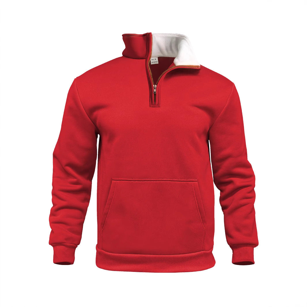 Herren nan Komfort-Halbzip-Sweat mit hohem Fleecekragen, Kängurutasche und formstabilem Rippsaum Drune