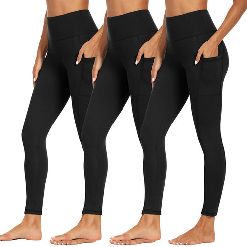 Damen Athletische Stretch-Leggings mit hoher Taille und seitlichen Taschen Drune