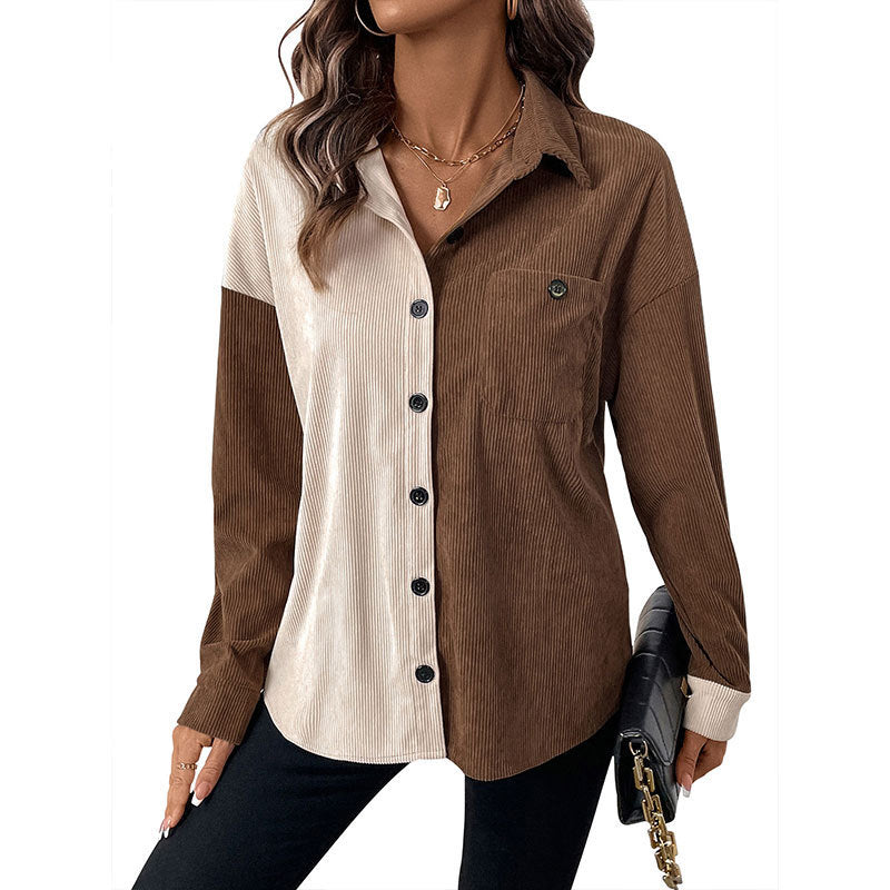 Damen Modische Kordjacke mit Kontrastdetails Drune
