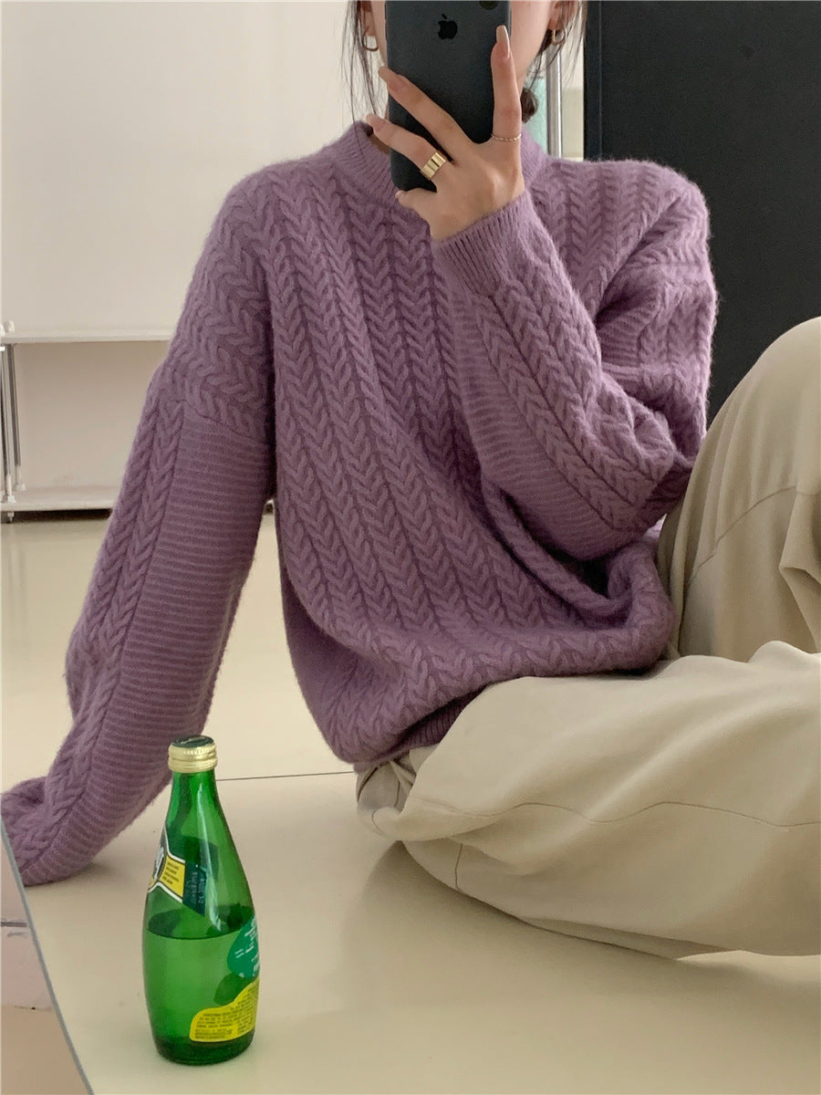 Damen Strickpullover mit strukturierter Zopfmusterung und lässigem Schnitt Drune