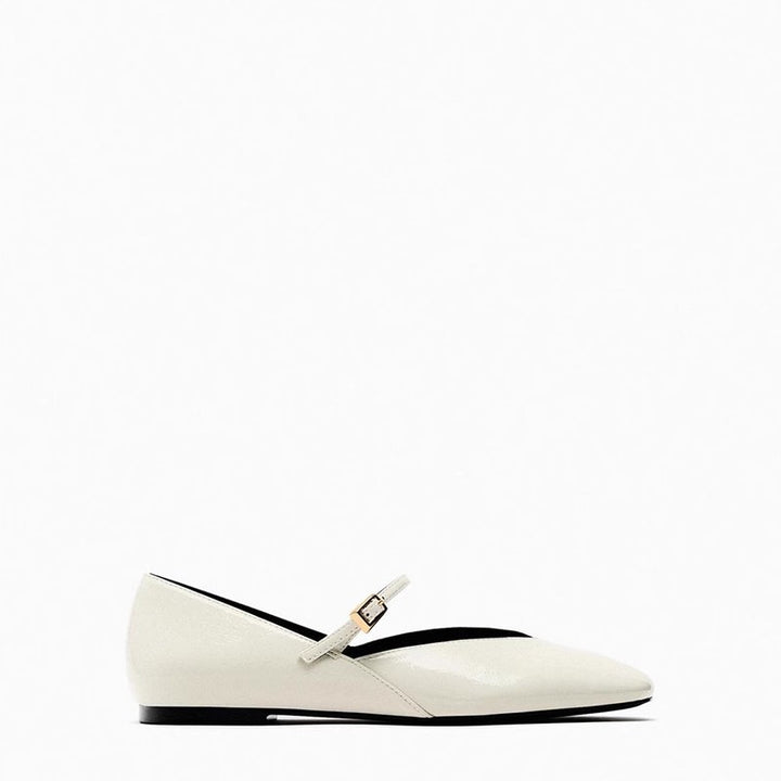 Damen nan elegante Lack-Mary-Jane-Ballerinas mit feiner Metallschnalle und spitzer Vorderkappe Drune
