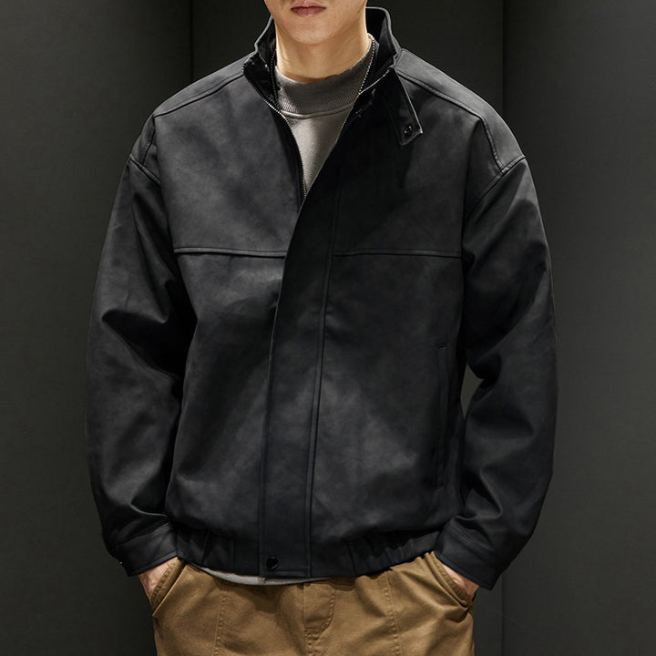 Herren elegante Kunstlederjacke mit praktischem Kragen Drune