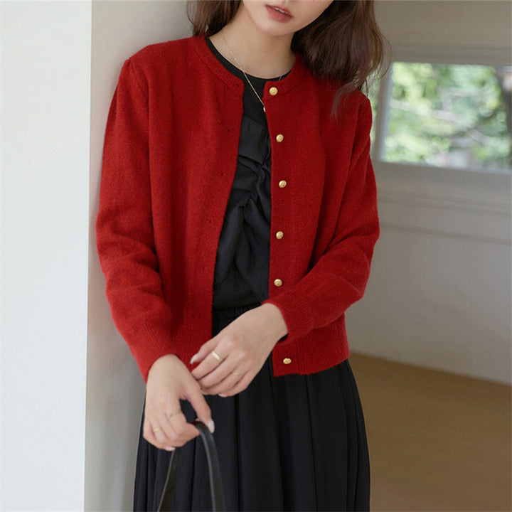 Drune | Strickjacke - Retro Rundhalsausschnitt - Kleine goldene Knopfdetails