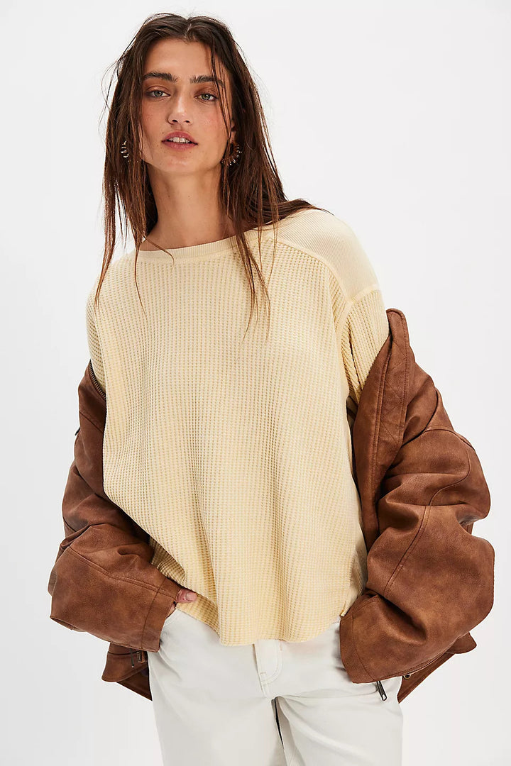 Damen Oversized Waffelstrick-Pullover mit weitem Schnitt und tiefem Raglan Drune