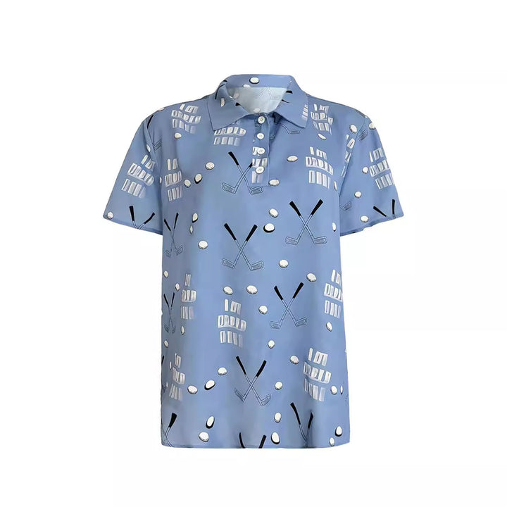 Damen Kurzarm-Hemd mit modischem Golf-Print und komfortablem Schnitt Drune