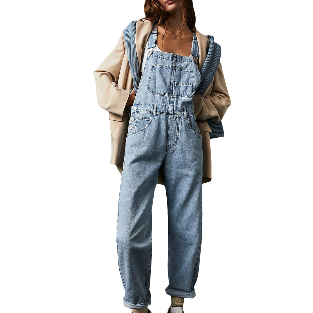 Damen lässige Denim-Latzhose mit praktischen Taschen und verstellbarem Bund Drune